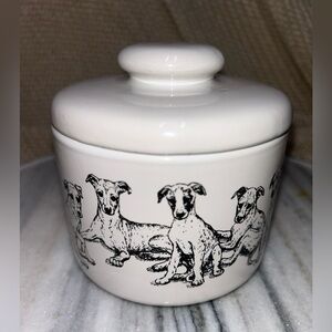 🐾 1980s Porcelain Hand-Painted Dog Container by Rosalinde | 4” Collectible Jar
